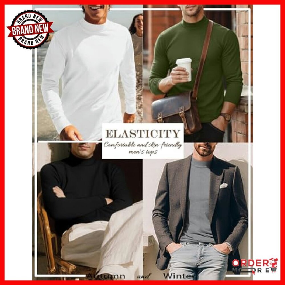 Men's Mock Turtleneck 5-Pack Long Sleeve Slim Fit Lightweight Shirts - Picture 5 of 8